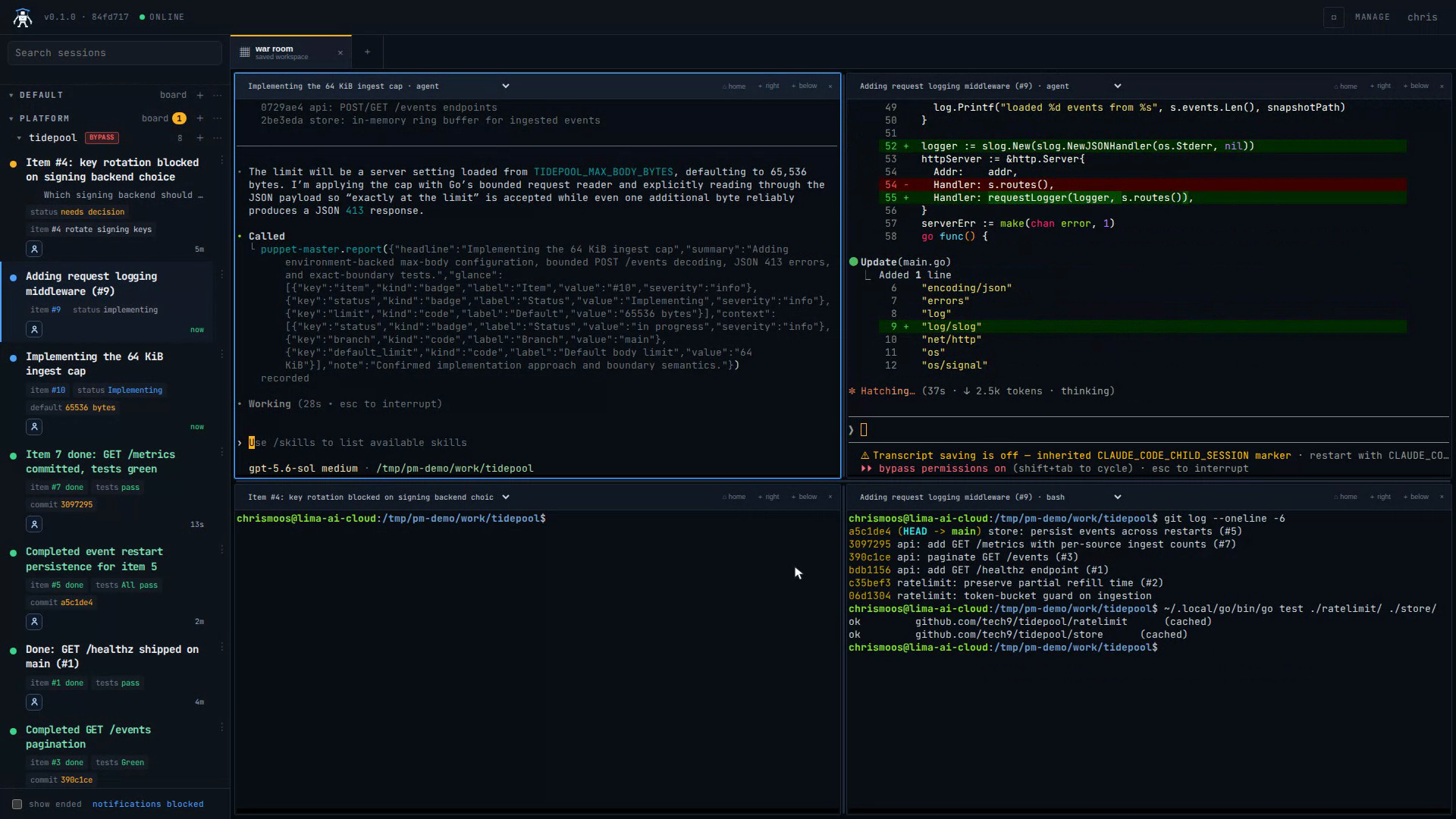 Two agents editing code side by side