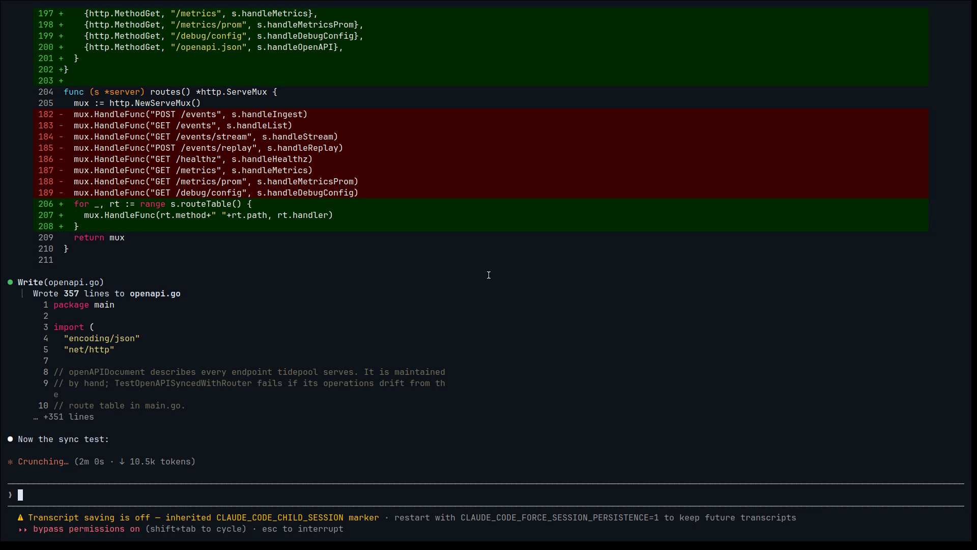 Full screen terminal dashboard listing every session